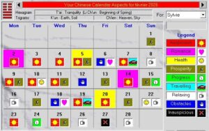 Exemple de calendrier mensuel personnalisé Feng-Shui